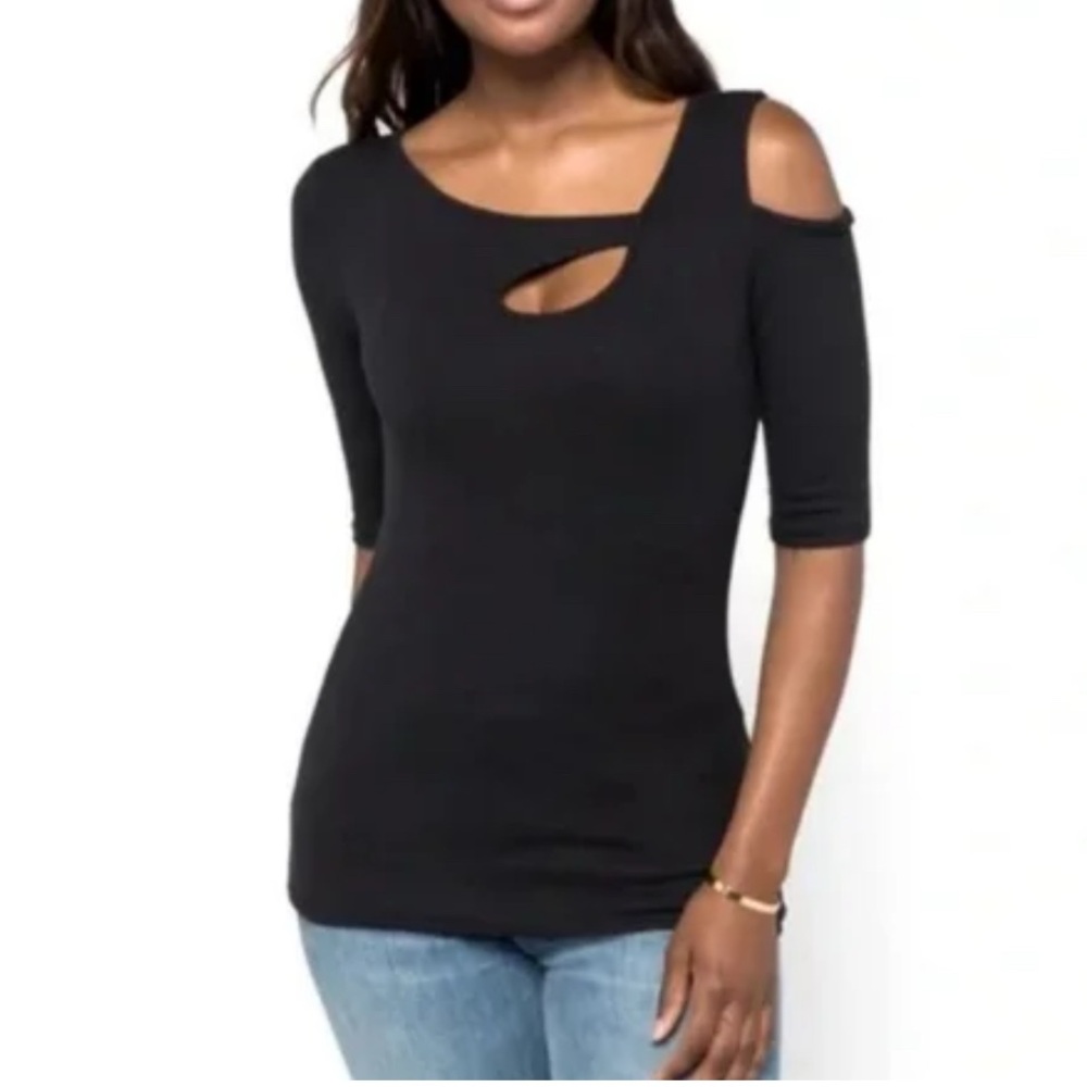 (A34)GoldRay | Stylish Ribbed Black Cutout Top